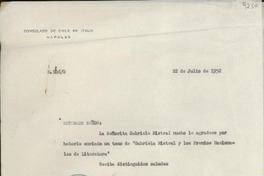 [Carta] 1952 jul. 22, [Nápoles], [Italia] [a] Agustín Martínez Hermoso