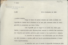 [Carta] 1952 nov. 22, [Nápoles], [Italia] [al] Cónsul de Chile, Roma, [Italia]