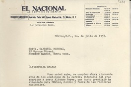 [Carta] 1955 jul. 1, México D. F. [a] Gabriela Mistral