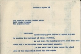 [Carta] [1946?] Aug. 25, Monrovia, [EE.UU.] [a] Los Angeles Defense Rental Area, Los Angeles, Calif., [EE.UU.]