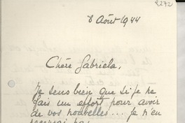 [Carta] 1944 août. 8, [s. l.] [a] Gabriela Mistral
