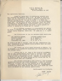 [Carta] 1947 dic. 23, Santa Ana, Calif., [EE.UU.] [a] Gabriela [Mistral]