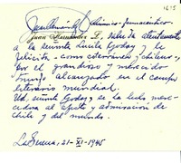 [Tarjeta] 1945 nov. 21, La Serena [a] Lucila Godoy
