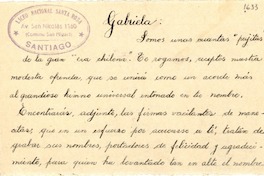 [Tarjeta] 1945 nov. 27, Santiago, [Chile] [a] Gabriela [Mistral]