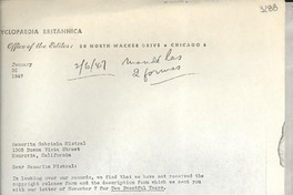 [Carta] 1947 Jan. 30, Chicago, [Estados Unidos] [a] Gabriela Mistral, Monrovia, California