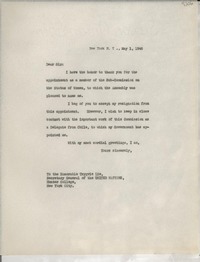 [Carta] 1946 May 1, New York, [EE.UU.] [a] Trygvie Lie, New York City, [EE.UU.]