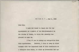 [Carta] 1946 May 1, New York, [EE.UU.] [a] Trygvie Lie, New York City, [EE.UU.]