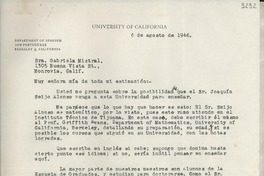 [Carta] 1946 ago. 6, California, [Estados Unidos] [a] Gabriela Mistral, Monrovia