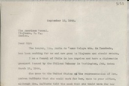 [Carta] 1946 Sept. 12, Estados Unidos [a] American Consul, Tijuana, México
