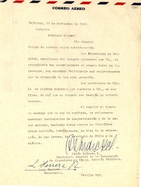 [Carta] 1945 nov. 30, Valdivia, [Chile] [a] Gabriela Mistral, Rio de Janeiro, [Brasil]