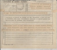 [Telegrama] 1945 mar. 8, Montevideo, [Uruguay] [a] Gabriel [i.e. Gabriela] Mistral, Petrópolis, Brasil