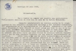 [Carta] 1938 jun 28, Santiago, [Chile] [a] Gabriela Mistral