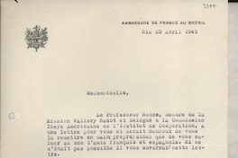 [Carta] 1945 avril 25, Río de Janeiro, Brasil [a] Gabriela Mistral, Río de Janeiro