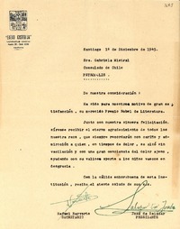 [Carta] 1945 dic. 1, Santiago, [Chile] [a] Gabriela Mistral, Petrópolis, [Brasil]