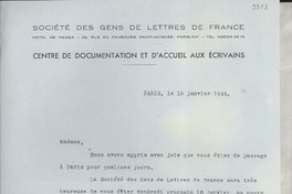 [Carta] 1946 janv 10, París, [Francia] [a] Gabriela Mistral