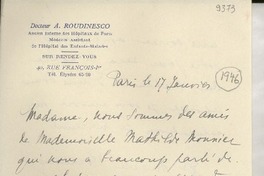 [Carta] [1946?] janv. 17, [Francia] [a] [Gabriela Mistral]