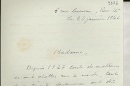 [Carta] 1946 janv. 20, Paris, [Francia] [a] [Gabriela Mistral]