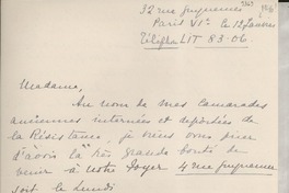 [Carta] 1946, Paris, [Francia] [a] Gabriela Mistral