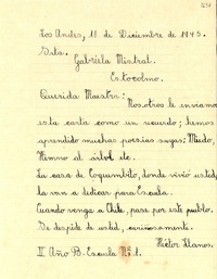 [Carta] 1945 dic. 10, Los Andes, [Chile] [a] Gabriela Mistral, Estocolmo