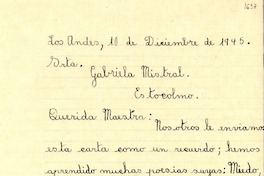 [Carta] 1945 dic. 10, Los Andes, [Chile] [a] Gabriela Mistral, Estocolmo