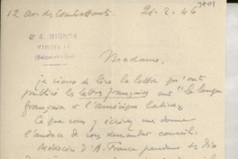 [Carta] 1946 févr. 21, Viroflay, [Francia] [a] [Gabriela Mistral]