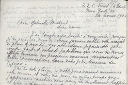 [Carta] 1946 févr. 24, New York, [Estados Unidos] [a] Gabrielle [i.e. Gabriela] Mistral