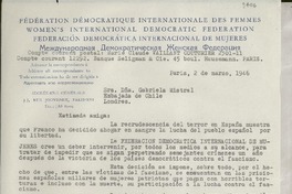 [Carta] 1946 mar. 3, Paris, [Francia] [a] Gabriela Mistral, Londres, [Inglaterra]