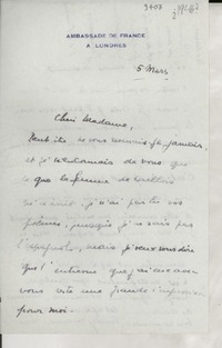 [Carta] [1946?] mars 5, Londres, [Inglaterra] [a] [Gabriela Mistral]