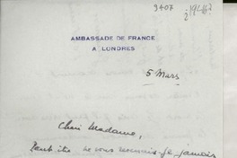 [Carta] [1946?] mars 5, Londres, [Inglaterra] [a] [Gabriela Mistral]