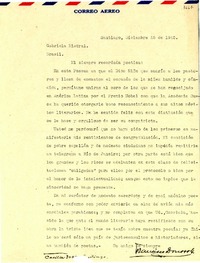 [Carta] 1945 dic. 25, Santiago [a] Gabriela Mistral, Brasil
