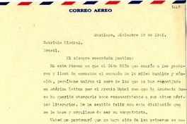 [Carta] 1945 dic. 25, Santiago [a] Gabriela Mistral, Brasil
