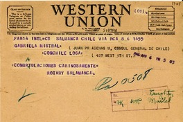 [Telegrama] 1946 abr. 6, Salamanca [a] Gabriela Mistral