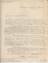[Carta] 1951 févr. 22, Paris, [Francia] [a] Gabriella [i.e. Gabriela] Mistral, Rapallo, [Italia]