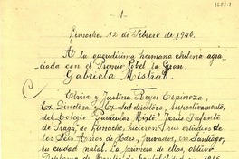 [Carta] 1946 feb. 12, Limache, [Chile] [a] Gabriela Mistral