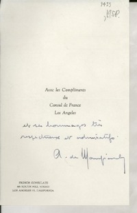 [Carta] 1951, Los Ángeles, California, [Estados Unidos] [a] Gabriela Mistral