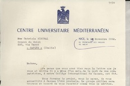 [Carta] 1952 nov. 29, Nice, [Francia] [a] Gabriela Mistral, Naples, Italie
