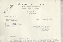 [Carta] 1952 déc. 5, Paris, [Francia] [a] Gabriela Mistral, Naples, Italie