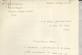 [Carta] 1952 mayo 16, Peripgnan, Francia [a] Gabriela Mistral, Italia