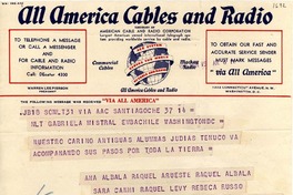 [Telegrama] 1946 mar. 15, Santiago, [Chile] [a] Gabriela Mistral, Embajada de Chile, Washington D.C., [EE.UU.]