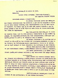 [Carta] 1946 abr. 25, La Serena, [Chile] [a] Gabriela Mistral, Los Angeles