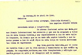 [Carta] 1946 abr. 25, La Serena, [Chile] [a] Gabriela Mistral, Los Angeles