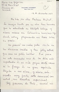 [Carta] 1955 dic. 12, New York, [EE.UU.] [a] [Gabriela] Mistral