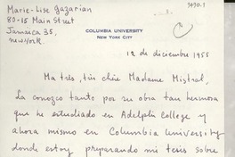 [Carta] 1955 dic. 12, New York, [EE.UU.] [a] [Gabriela] Mistral