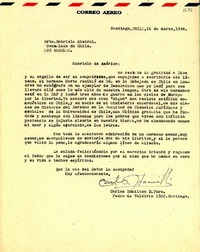 [Carta] 1946 mar. 26, Santiago, Chile [a] Gabriela Mistral, Los Angeles, [EE.UU.]