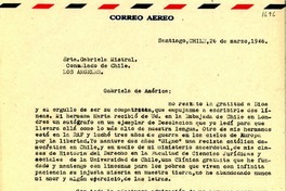 [Carta] 1946 mar. 26, Santiago, Chile [a] Gabriela Mistral, Los Angeles, [EE.UU.]