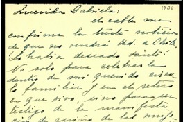 [Tarjeta] 1946 abr. 1, Santiago, [Chile] [a] Gabriela [Mistral]