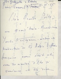 [Carta] 1955 avril 15, Paris, France [a] Gabriela Mistral
