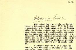 [Carta] 1946 abr. 1, Santiago, Chile [a] Gabriela Mistral