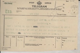 [Telegrama] 1946 feb. 18, London, [England] [a] Gabriella [i.e. Gabriela] Mistral, London, [England]