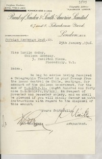 [Carta] 1946 Jan. 25, London [a] Lucila Godoy, Picadilly, [Londres]